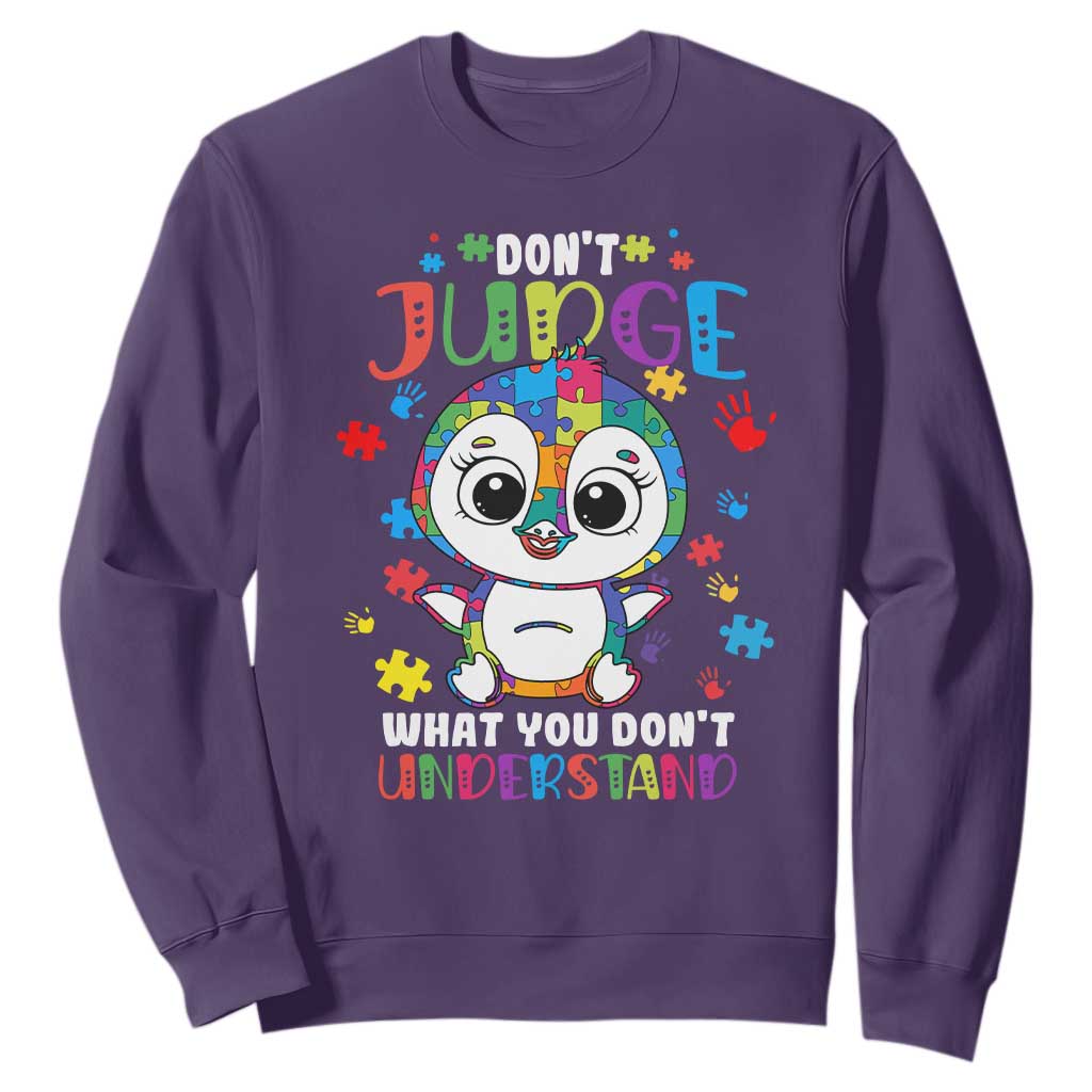 Autism Awarenss Penguin Sweatshirt Don't Judge What You Don't Understand TS02 Purple Printyourwear