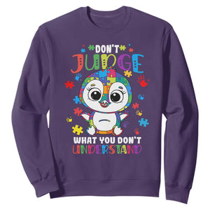 Autism Awarenss Penguin Sweatshirt Don't Judge What You Don't Understand TS02 Purple Printyourwear
