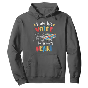 Autism Parent Hoodie I Am His Voice He Is My Heart Mom Dad Family Love Support TS02 Dark Heather Printyourwear