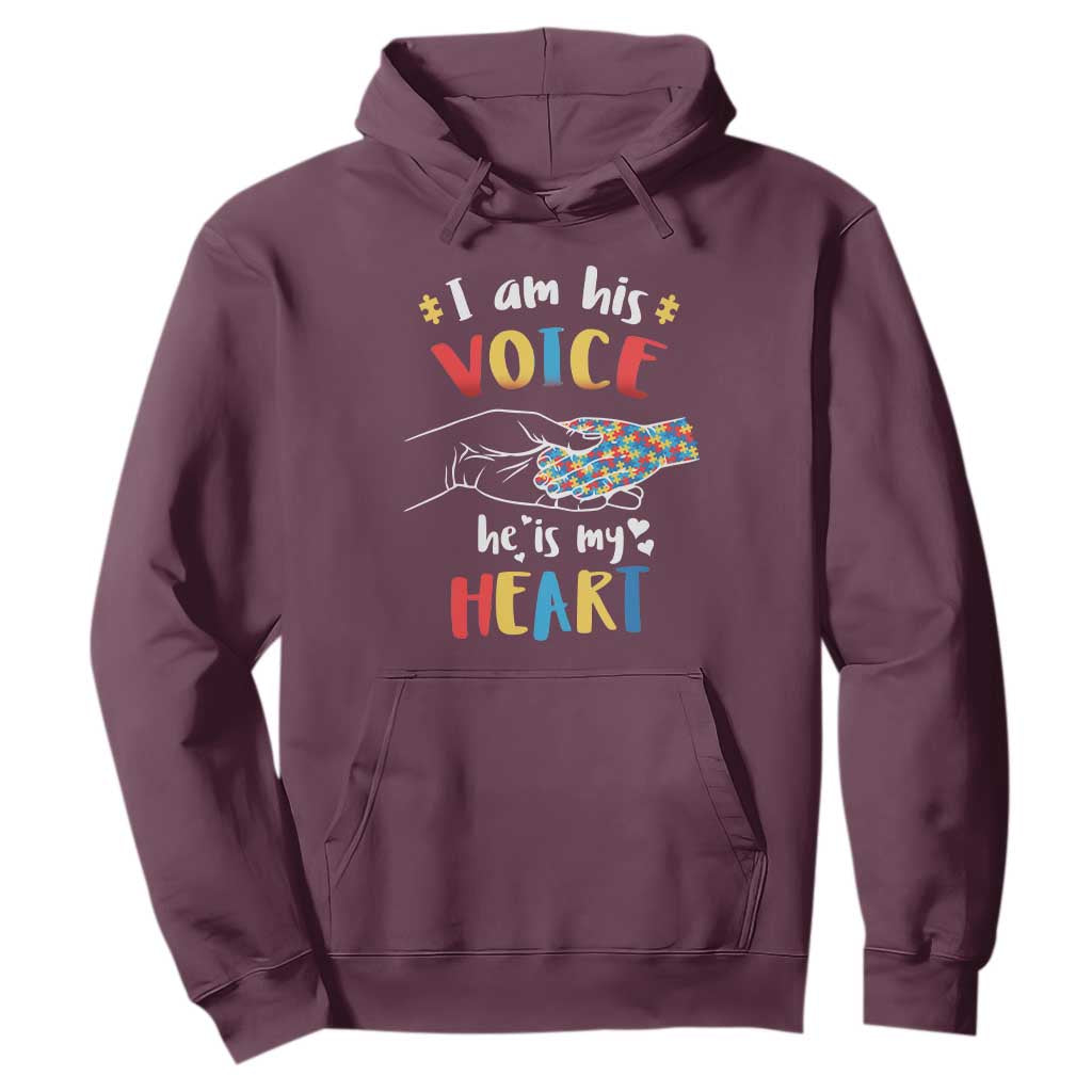 Autism Parent Hoodie I Am His Voice He Is My Heart Mom Dad Family Love Support TS02 Maroon Printyourwear