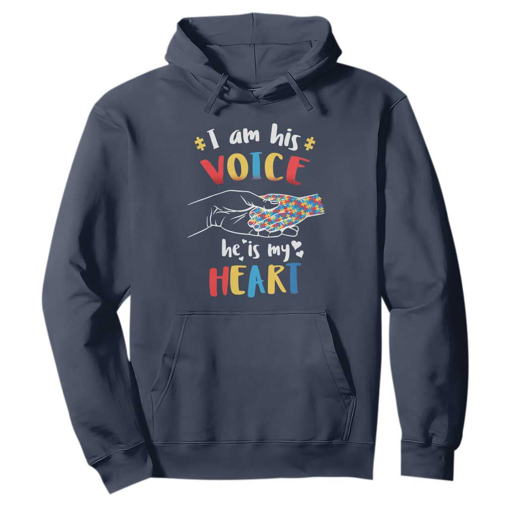 Autism Parent Hoodie I Am His Voice He Is My Heart Mom Dad Family Love Support TS02 Navy Printyourwear