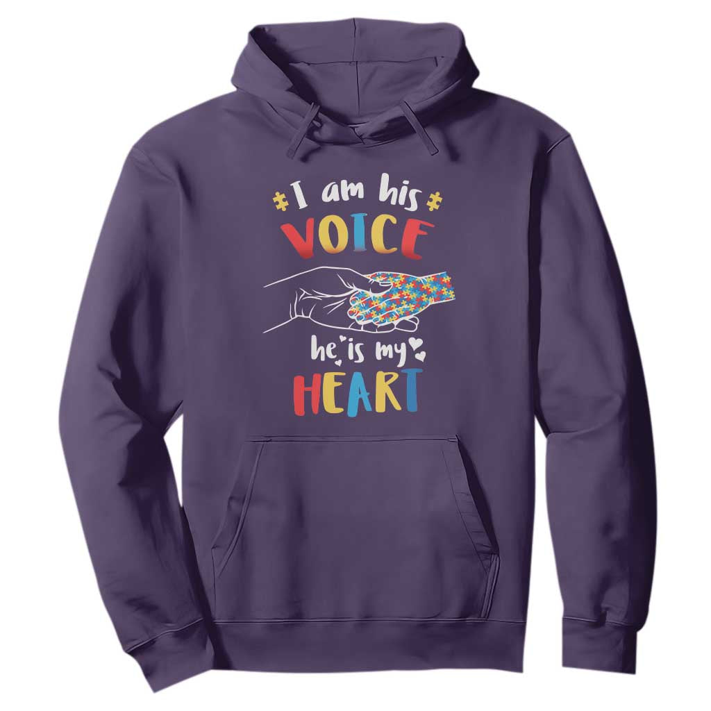 Autism Parent Hoodie I Am His Voice He Is My Heart Mom Dad Family Love Support TS02 Purple Printyourwear