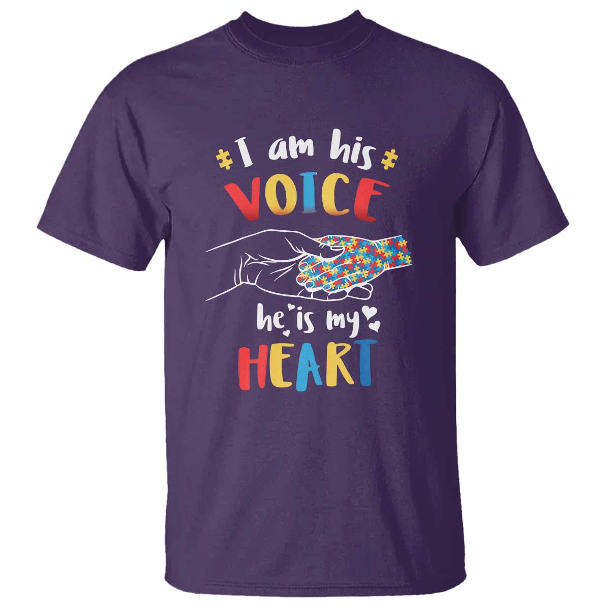 Autism Parent T Shirt I Am His Voice He Is My Heart Mom Dad Family Love Support TS02 Purple Printyourwear