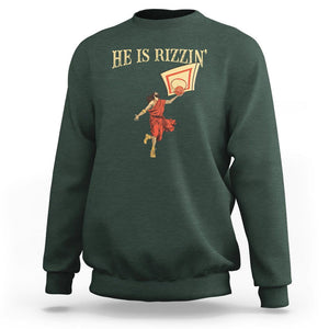 Jesus Basketball Sweatshirt He Is Rizzin' TS02 Dark Forest Green Printyourwear