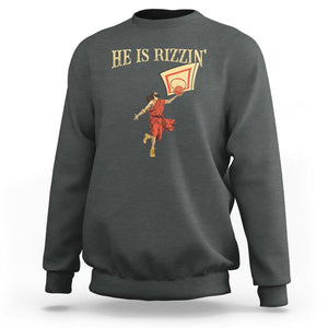 Jesus Basketball Sweatshirt He Is Rizzin' TS02 Dark Heather Printyourwear