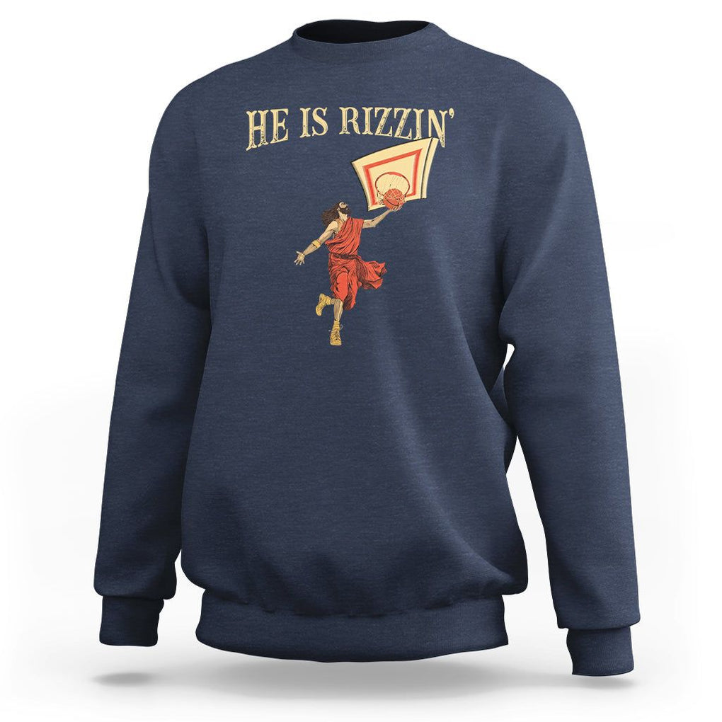 Jesus Basketball Sweatshirt He Is Rizzin' TS02 Navy Printyourwear