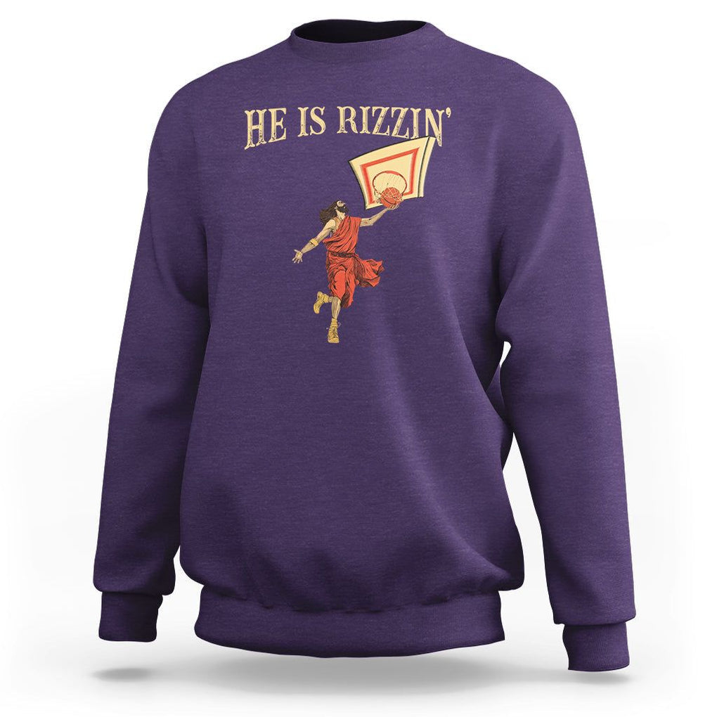 Jesus Basketball Sweatshirt He Is Rizzin' TS02 Purple Printyourwear