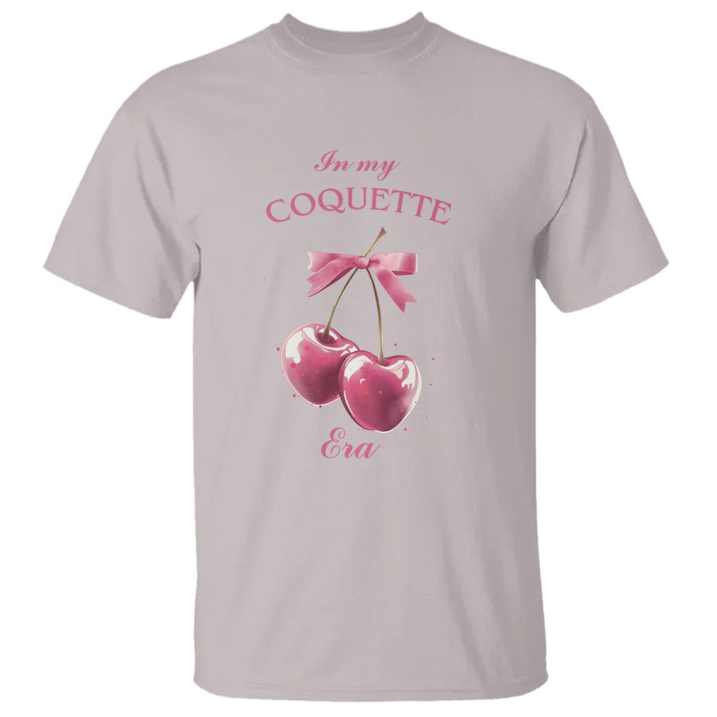 In My Coquette Era T Shirt Pink Bow Cherry TS02 Ice Gray Printyourwear