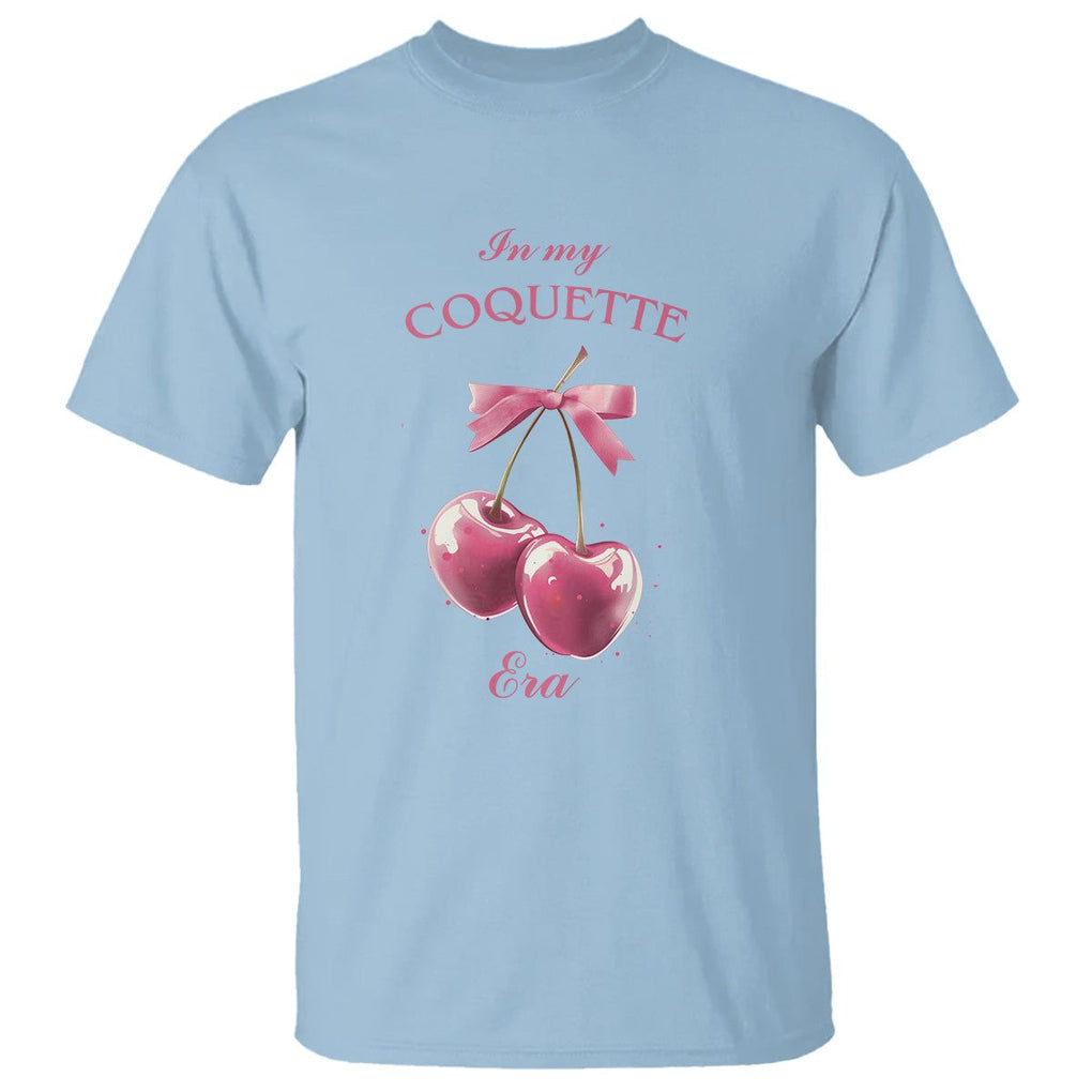 In My Coquette Era T Shirt Pink Bow Cherry TS02 Light Blue Printyourwear