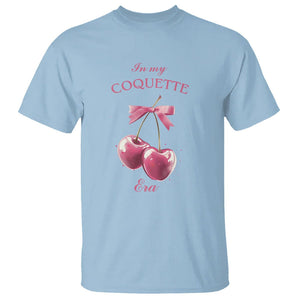 In My Coquette Era T Shirt Pink Bow Cherry TS02 Light Blue Printyourwear