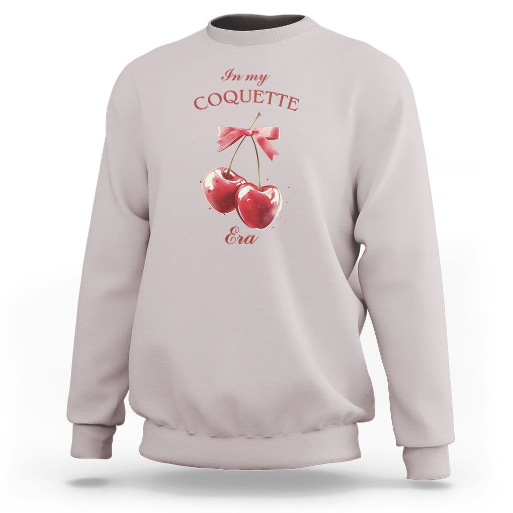 In My Coquette Era Sweatshirt Red Bow Cherry TS02 Ice Gray Printyourwear