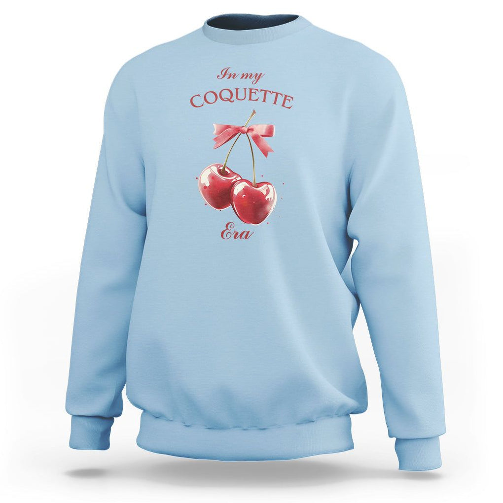 In My Coquette Era Sweatshirt Red Bow Cherry TS02 Light Blue Printyourwear