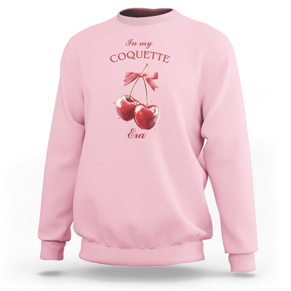 In My Coquette Era Sweatshirt Red Bow Cherry TS02 Light Pink Printyourwear