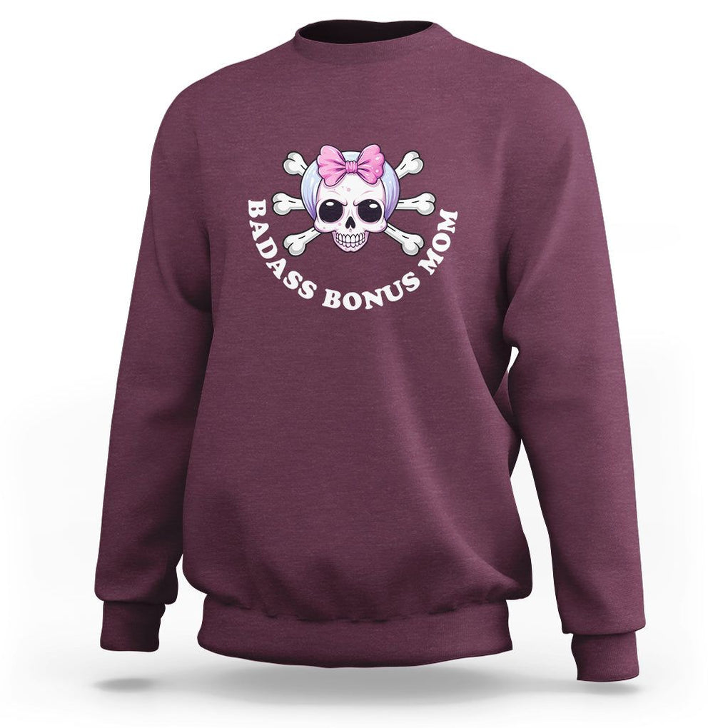 Funny Stepmom Sweatshirt Badass Bonus Mom TS02 Maroon Printyourwear