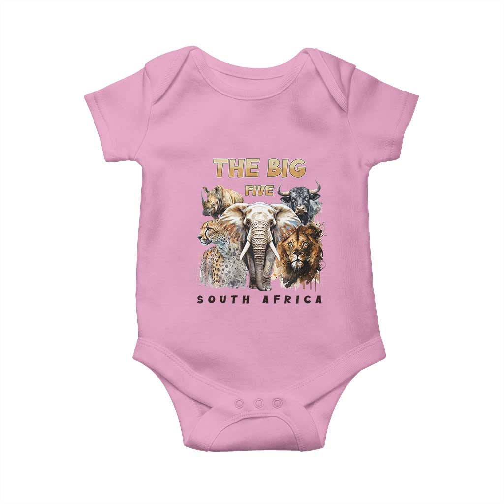 The Big Five South Africa Baby Onesie Elephant Lion Rhino Buffalo Leopard Animals Safari Wildlife TS02 Light Pink Print Your Wear
