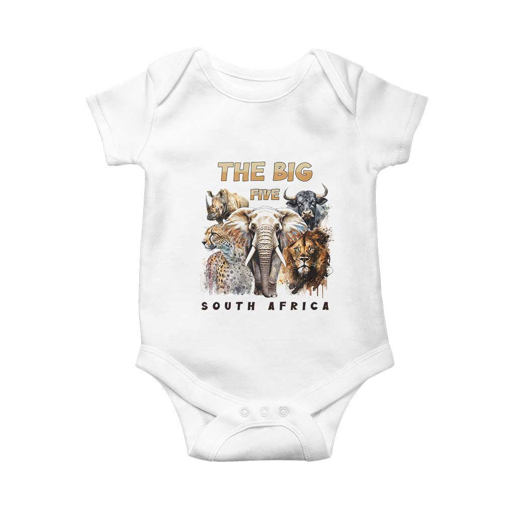 The Big Five South Africa Baby Onesie Elephant Lion Rhino Buffalo Leopard Animals Safari Wildlife TS02 White Print Your Wear