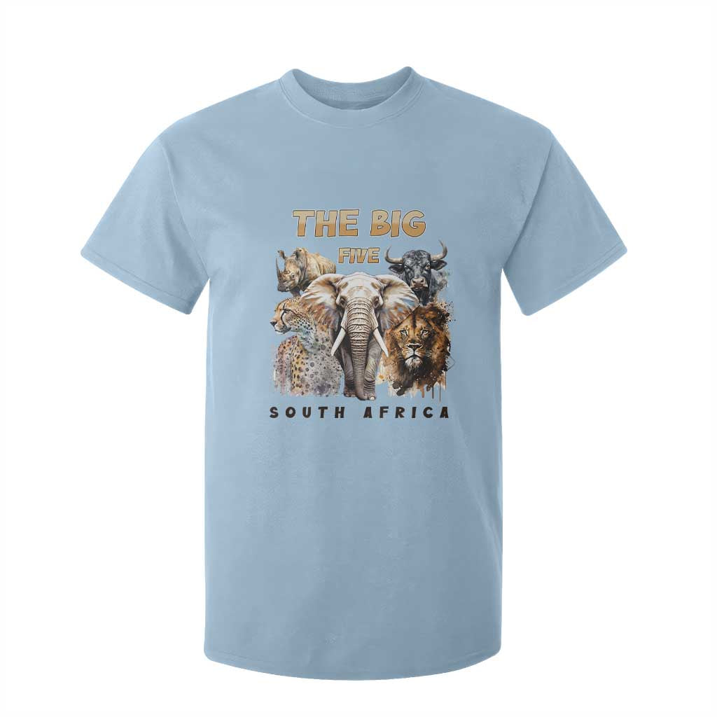 The Big Five South Africa T Shirt For Kid Elephant Lion Rhino Buffalo Leopard Animals Safari Wildlife TS02 Light Blue Print Your Wear