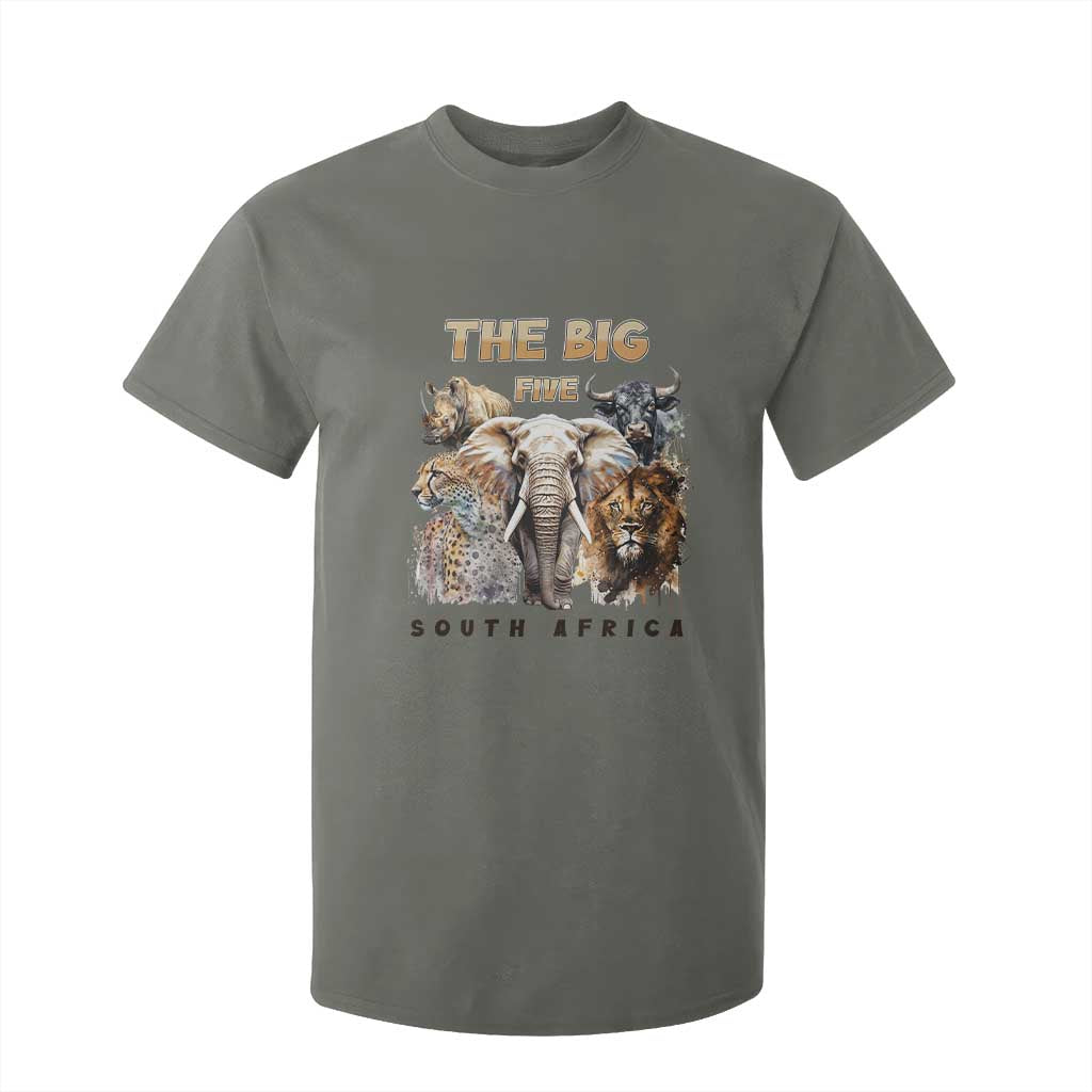 The Big Five South Africa T Shirt For Kid Elephant Lion Rhino Buffalo Leopard Animals Safari Wildlife TS02 Military Green Print Your Wear