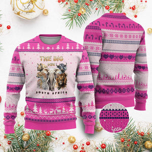 The Big Five South Africa Ugly Christmas Sweater Elephant Lion Rhino Buffalo Leopard Animals Safari Wildlife TS02 Hot Pink Print Your Wear
