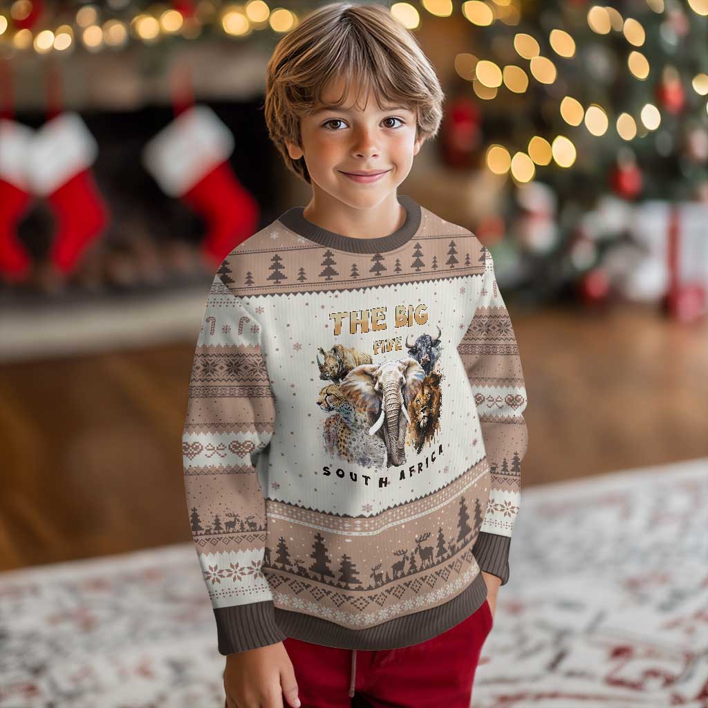 The Big Five South Africa Ugly Christmas Sweater Elephant Lion Rhino Buffalo Leopard Animals Safari Wildlife TS02 Mocha Mousse Print Your Wear