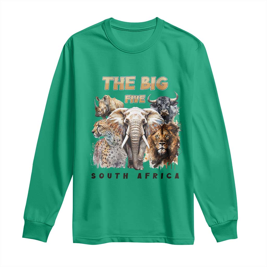 The Big Five South Africa Long Sleeve Shirt Elephant Lion Rhino Buffalo Leopard Animals Safari Wildlife TS02 Irish Green Print Your Wear