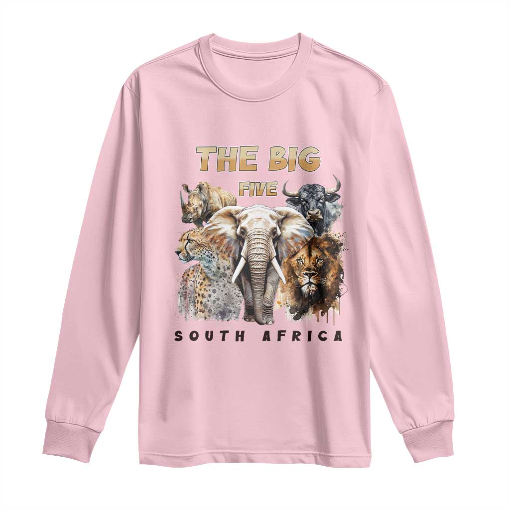 The Big Five South Africa Long Sleeve Shirt Elephant Lion Rhino Buffalo Leopard Animals Safari Wildlife TS02 Light Pink Print Your Wear