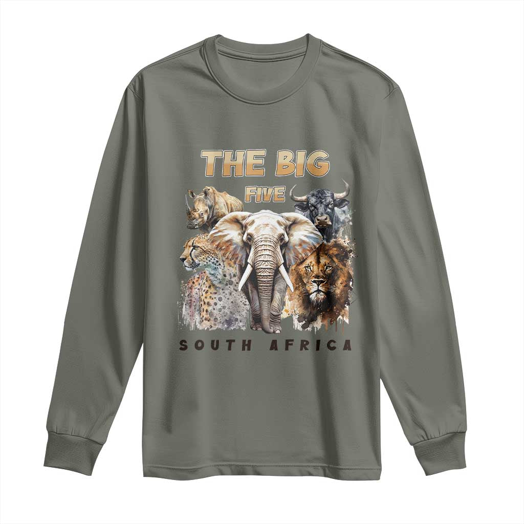 The Big Five South Africa Long Sleeve Shirt Elephant Lion Rhino Buffalo Leopard Animals Safari Wildlife TS02 Military Green Print Your Wear