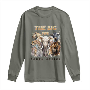 The Big Five South Africa Long Sleeve Shirt Elephant Lion Rhino Buffalo Leopard Animals Safari Wildlife TS02 Military Green Print Your Wear