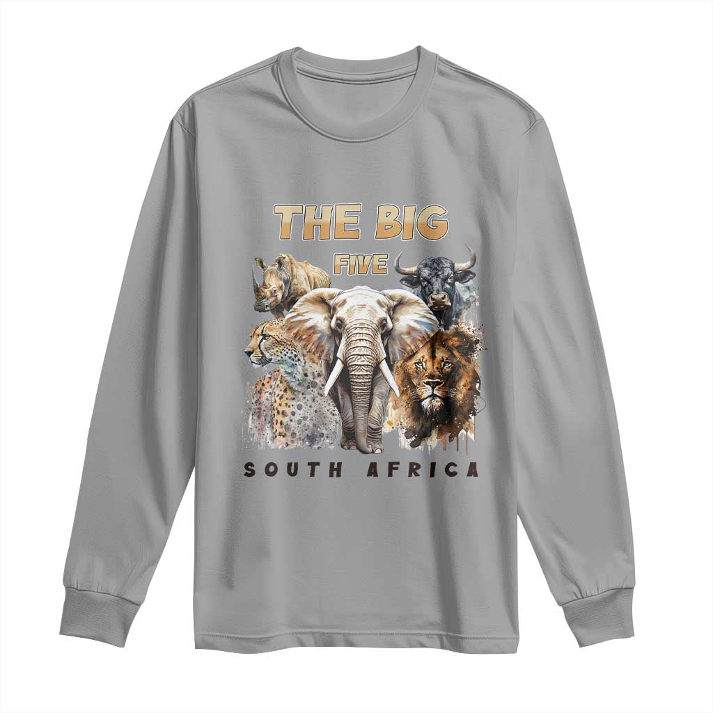 The Big Five South Africa Long Sleeve Shirt Elephant Lion Rhino Buffalo Leopard Animals Safari Wildlife TS02 Sport Gray Print Your Wear