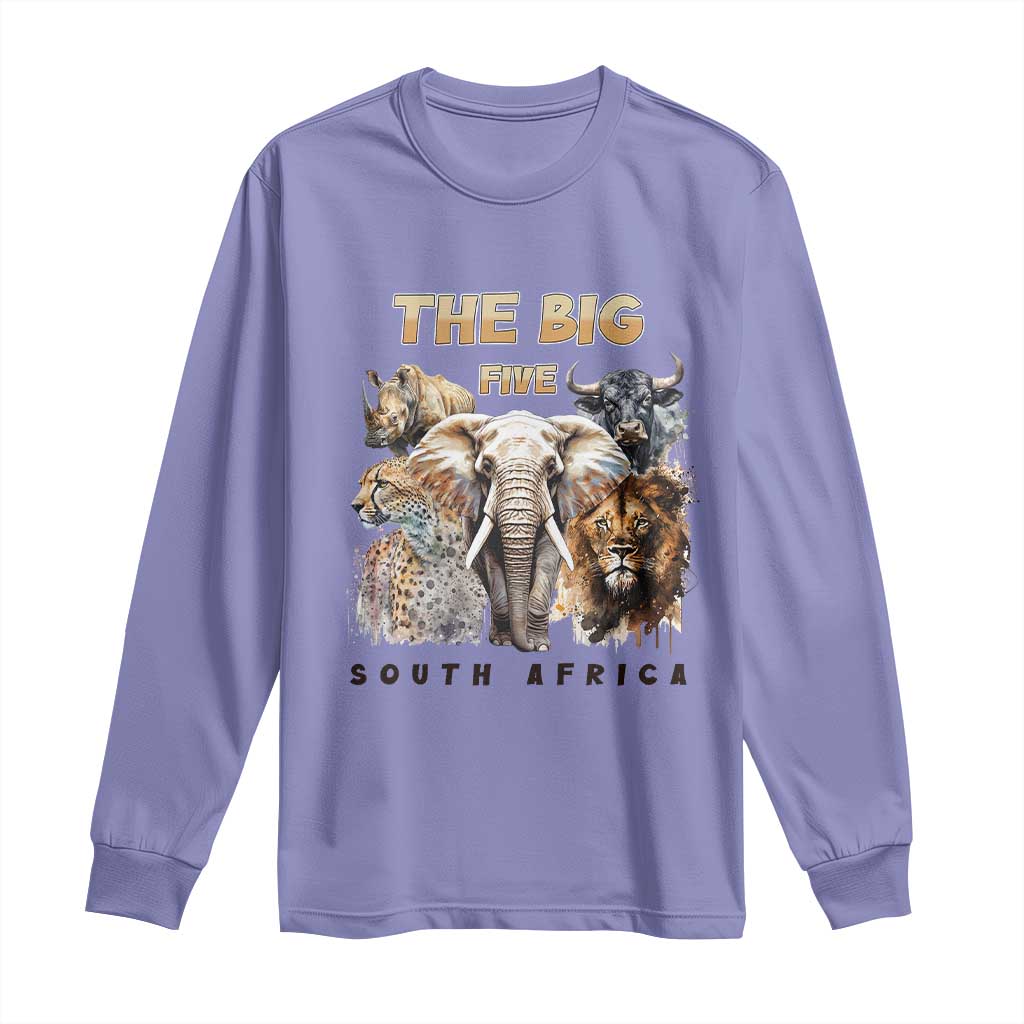 The Big Five South Africa Long Sleeve Shirt Elephant Lion Rhino Buffalo Leopard Animals Safari Wildlife TS02 Violet Print Your Wear