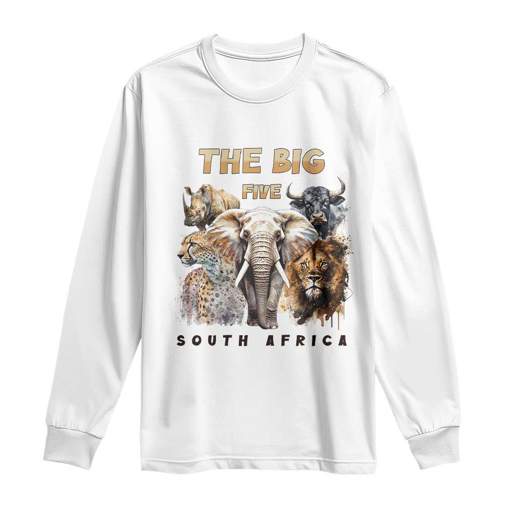 The Big Five South Africa Long Sleeve Shirt Elephant Lion Rhino Buffalo Leopard Animals Safari Wildlife TS02 White Print Your Wear