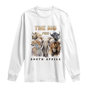 The Big Five South Africa Long Sleeve Shirt Elephant Lion Rhino Buffalo Leopard Animals Safari Wildlife TS02 White Print Your Wear