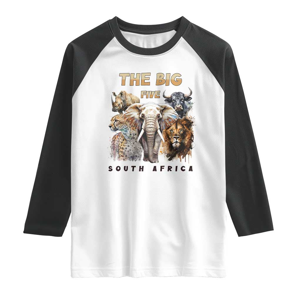 The Big Five South Africa Raglan Shirt Elephant Lion Rhino Buffalo Leopard Animals Safari Wildlife TS02 White Black Print Your Wear