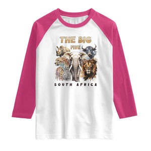 The Big Five South Africa Raglan Shirt Elephant Lion Rhino Buffalo Leopard Animals Safari Wildlife TS02 White Heliconia Print Your Wear