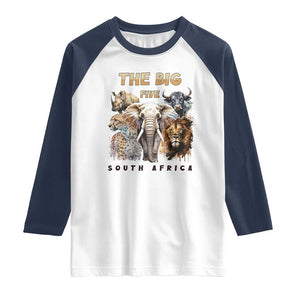 The Big Five South Africa Raglan Shirt Elephant Lion Rhino Buffalo Leopard Animals Safari Wildlife TS02 White Navy Print Your Wear