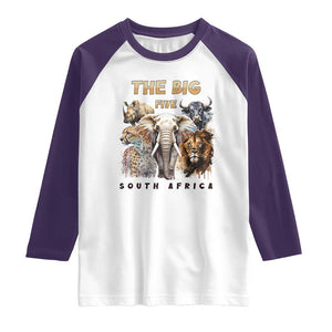 The Big Five South Africa Raglan Shirt Elephant Lion Rhino Buffalo Leopard Animals Safari Wildlife TS02 White Purple Print Your Wear