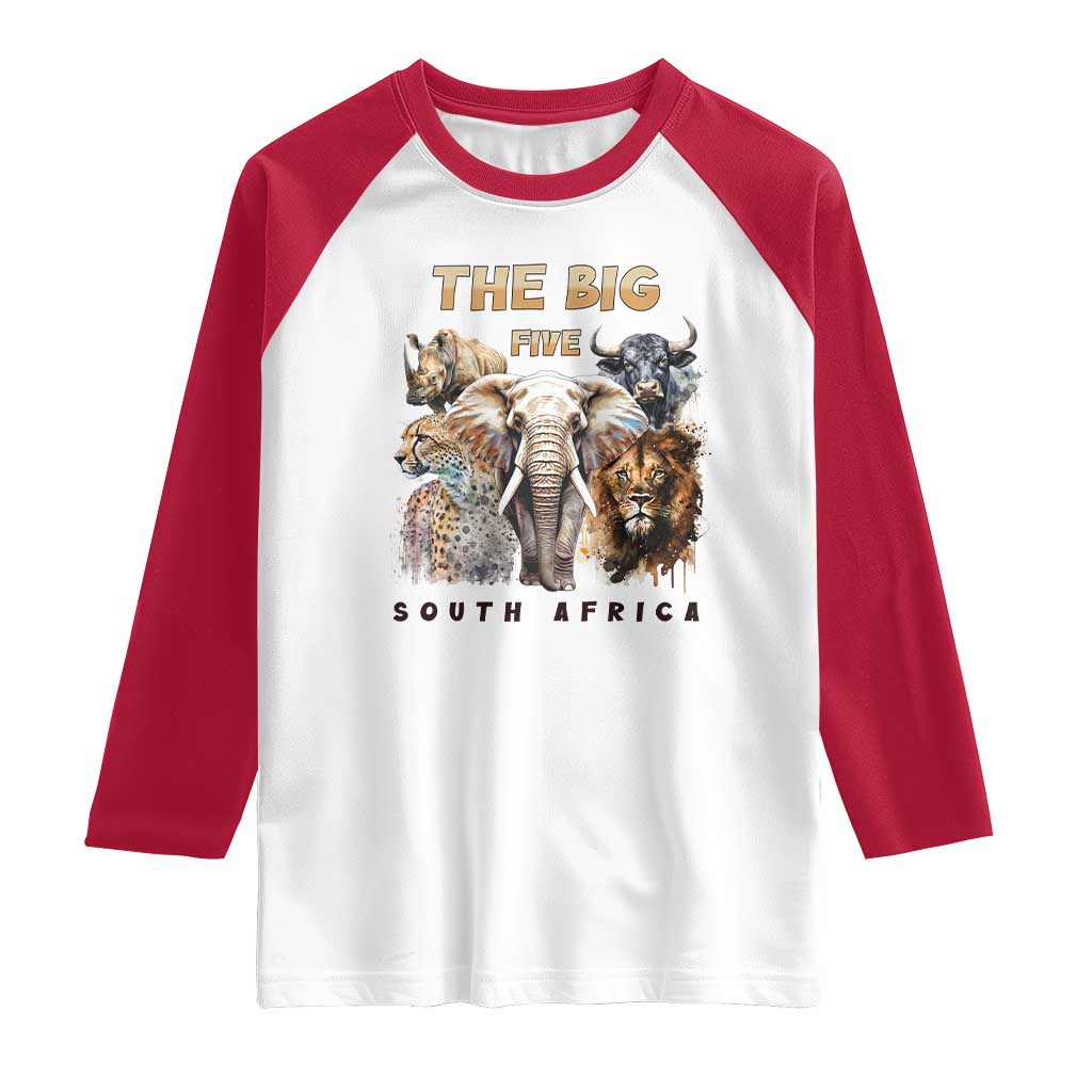 The Big Five South Africa Raglan Shirt Elephant Lion Rhino Buffalo Leopard Animals Safari Wildlife TS02 White Red Print Your Wear