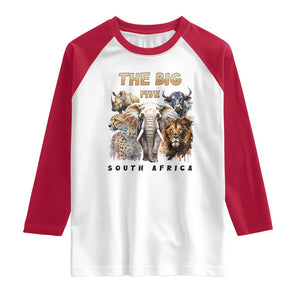 The Big Five South Africa Raglan Shirt Elephant Lion Rhino Buffalo Leopard Animals Safari Wildlife TS02 White Red Print Your Wear