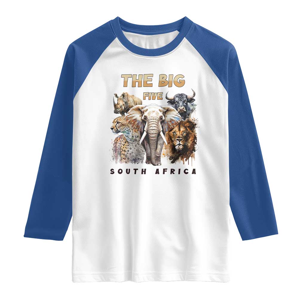 The Big Five South Africa Raglan Shirt Elephant Lion Rhino Buffalo Leopard Animals Safari Wildlife TS02 White Royal Print Your Wear
