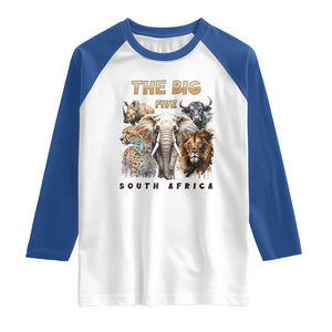 The Big Five South Africa Raglan Shirt Elephant Lion Rhino Buffalo Leopard Animals Safari Wildlife TS02 White Royal Print Your Wear