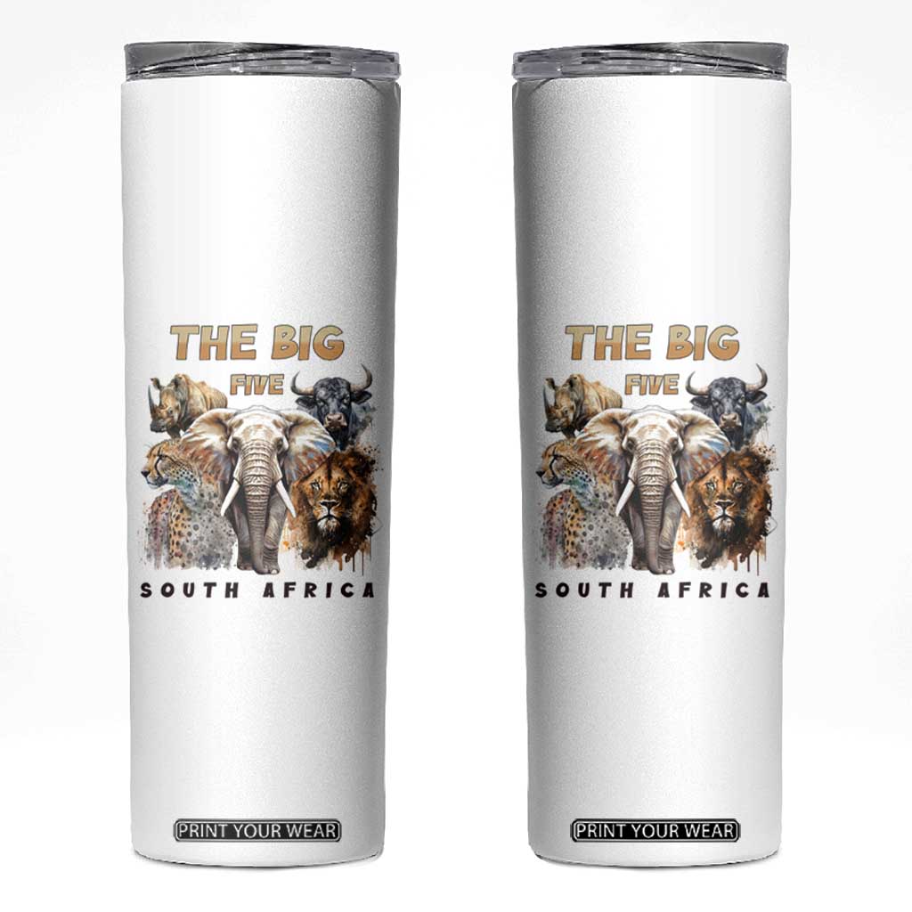 The Big Five South Africa Skinny Tumbler Elephant Lion Rhino Buffalo Leopard Animals Safari Wildlife TS02 White Print Your Wear