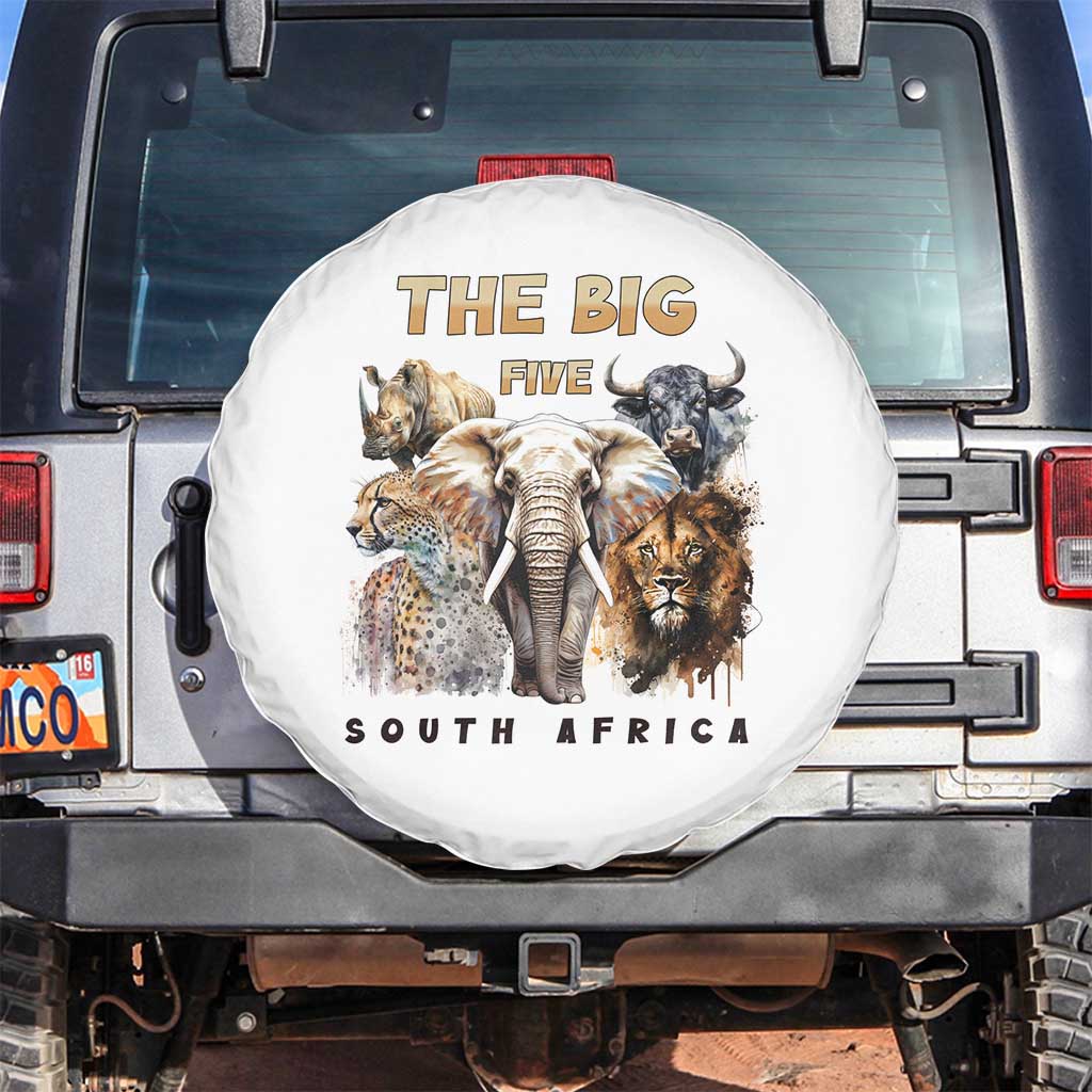 The Big Five South Africa Spare Tire Cover Elephant Lion Rhino Buffalo Leopard Animals Safari Wildlife TS02 No hole White Print Your Wear