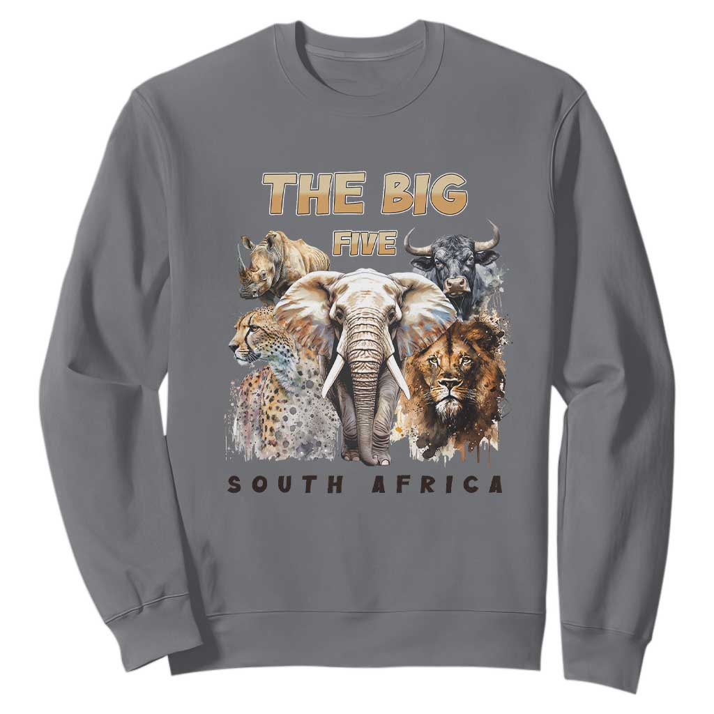 The Big Five South Africa Sweatshirt Elephant Lion Rhino Buffalo Leopard Animals Safari Wildlife TS02 Charcoal Print Your Wear