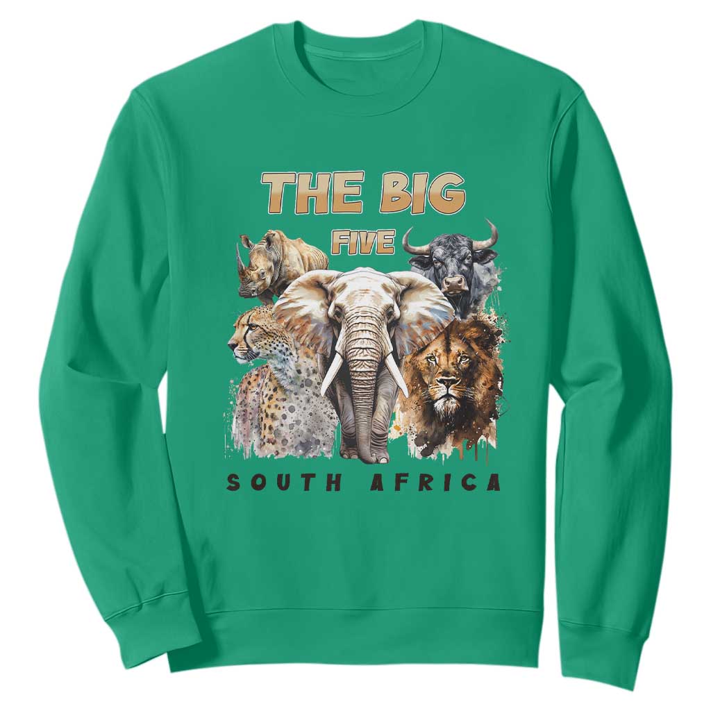 The Big Five South Africa Sweatshirt Elephant Lion Rhino Buffalo Leopard Animals Safari Wildlife TS02 Irish Green Print Your Wear