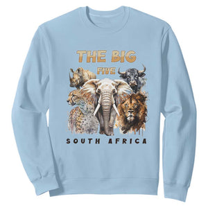 The Big Five South Africa Sweatshirt Elephant Lion Rhino Buffalo Leopard Animals Safari Wildlife TS02 Light Blue Print Your Wear