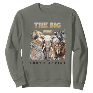 The Big Five South Africa Sweatshirt Elephant Lion Rhino Buffalo Leopard Animals Safari Wildlife TS02 Military Green Print Your Wear