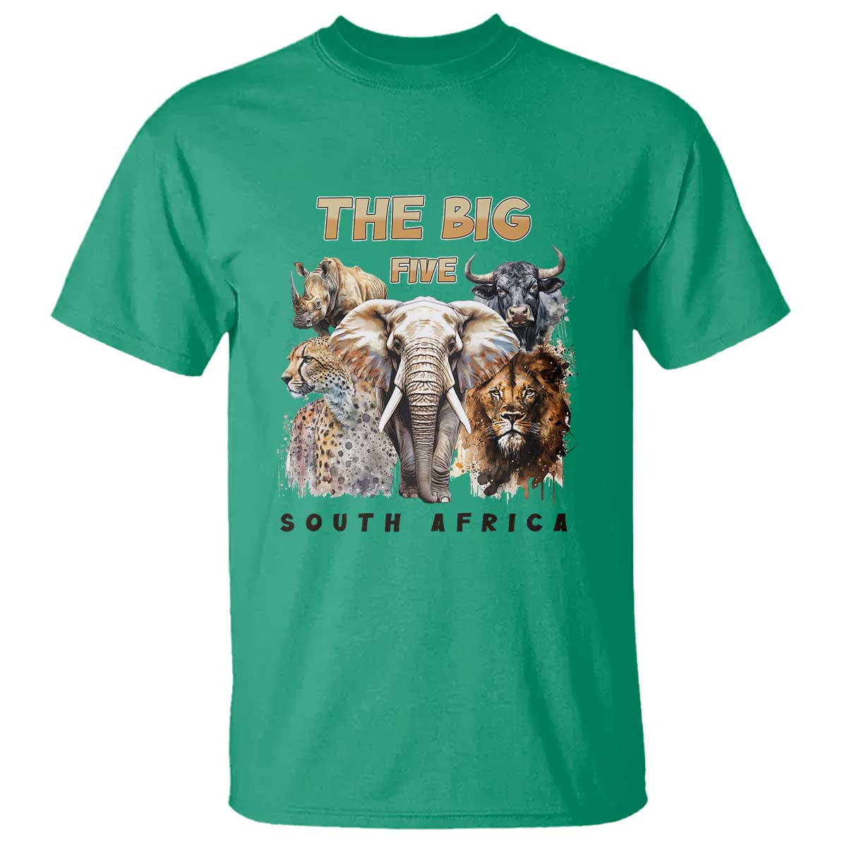 The Big Five South Africa T Shirt Elephant Lion Rhino Buffalo Leopard Animals Safari Wildlife TS02 Irish Green Print Your Wear