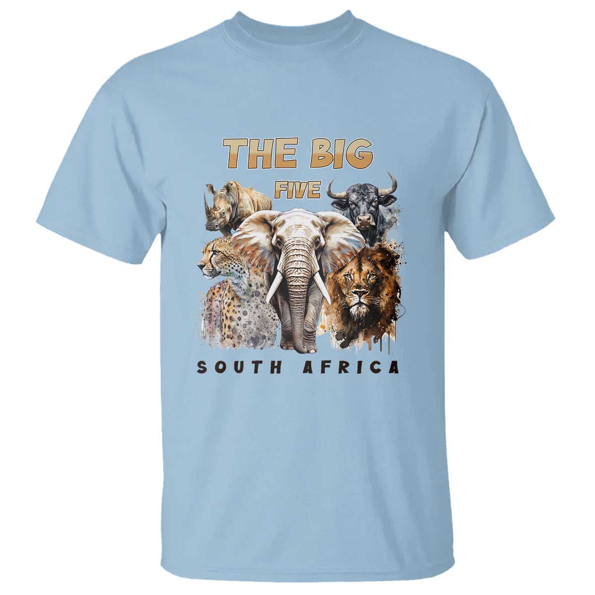 The Big Five South Africa T Shirt Elephant Lion Rhino Buffalo Leopard Animals Safari Wildlife TS02 Light Blue Print Your Wear