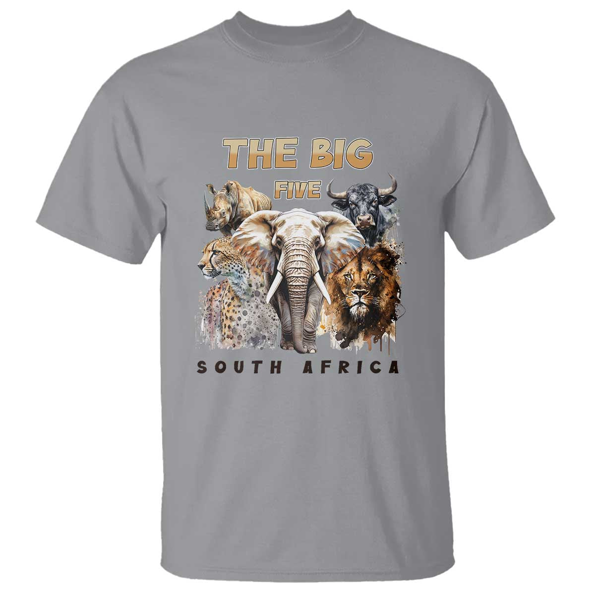 The Big Five South Africa T Shirt Elephant Lion Rhino Buffalo Leopard Animals Safari Wildlife TS02 Sport Gray Print Your Wear
