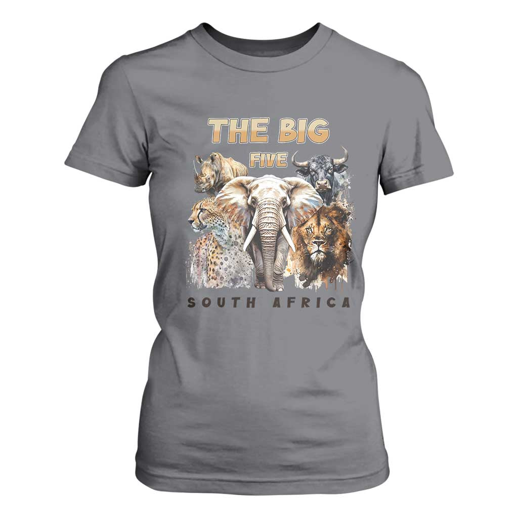 The Big Five South Africa T Shirt For Women Elephant Lion Rhino Buffalo Leopard Animals Safari Wildlife TS02 Charcoal Print Your Wear